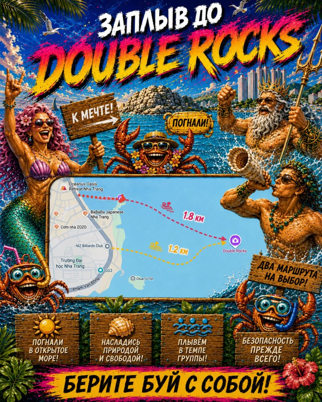Командный заплыв до Double Rocks